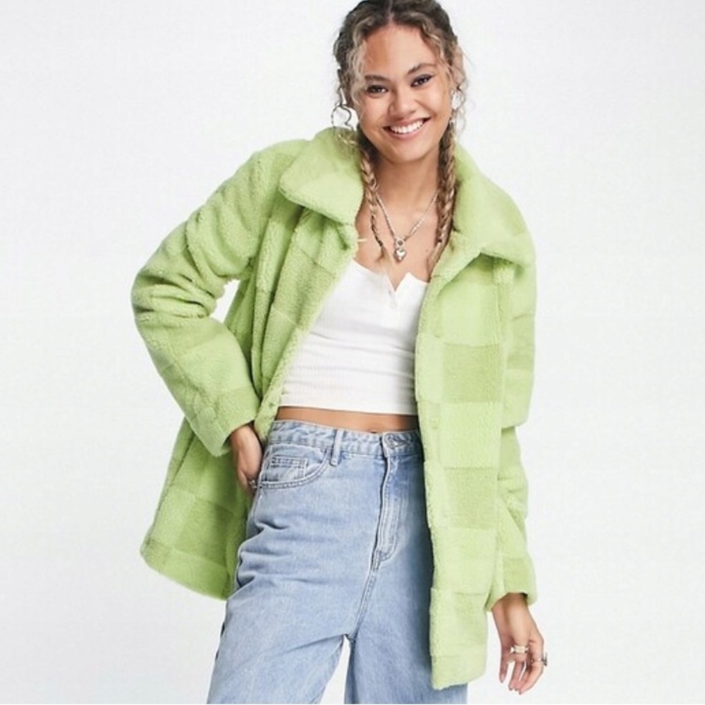 URBANCODE
URBAN CODE CHECKED BORG JACKET IN LIME GREEN - Picture 2 of 11